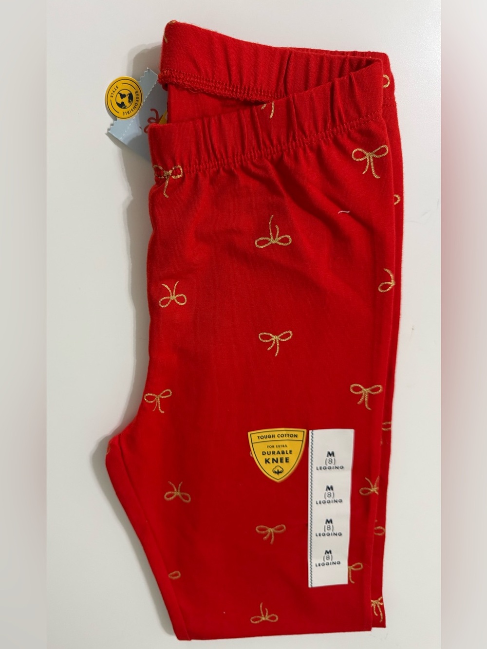 Cat & Jack Red Leggings with Gold Bow Print